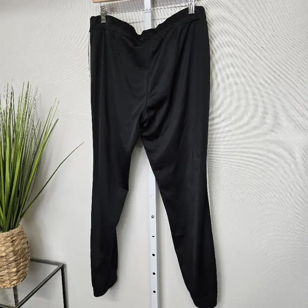 Adidas Mens Black White 3-Stripe Track Pants Joggers Large Drawstring Elastic‎